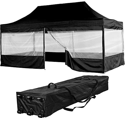 INSTENT Alu-Pavillon 3 x 6 m Pro 4 Seitenteile wasserdicht UV-Schutz 50+, schwarz
