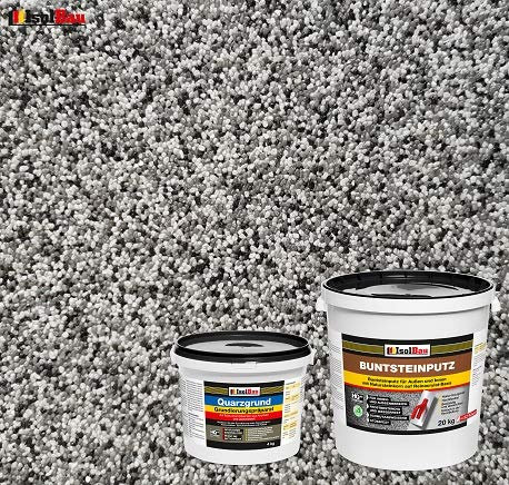 Isolbau - Buntsteinputz für Außen und Innen (Weiß, Grau, Schwarz) 20 kg - BP20 Mosaikputz Dekorationsputz Frostsicher, Wasserfest, Stoßfest - mit Quarzgrund 4 kg