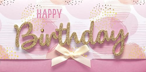 Perleberg Geburtstagskarte Lettering Surprise - Happy Birthday, rosa Kreise - 11 x 22 cm