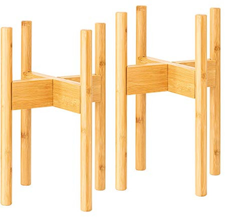 Rubberneck 2er Set Bambus Pflanzenständer - Verstellbare Blumentopfständer aus Bambusholz für den Innen- und Außenbereich - Beige