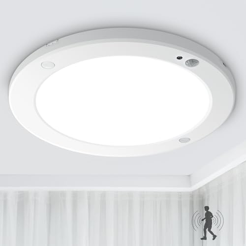Wondlumi 18W PIR Ceiling Light Round Ultra Slim Panel Lights 6000K | PIR Motion Sensor, Twilight Sensor, 240V Cool White 1800lm, For Porch, Hallway, Stair, Bedroom
