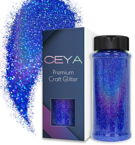 Ceya 3,5 oz/100 g ultrafin glitterpulver laser kungsblå holografisk glitter 0,2 mm 0,2 mm för slime epoxi harts hantverk tumlare smycken nagelkonst festival makeup målning bröllopskort