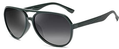 JIM HALO Lunettes de Soleil Polarisées Hommes Femmes, Rétro Pilotes Lunettes de Soleil pour la Pêche Vert/Gris Progressif