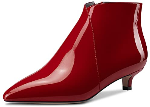 Aachcol Women Ankle Boots Short Bootie Pointed Toe Low Kitten Heel Patent Zipper Dress Shoes 3.5 CM