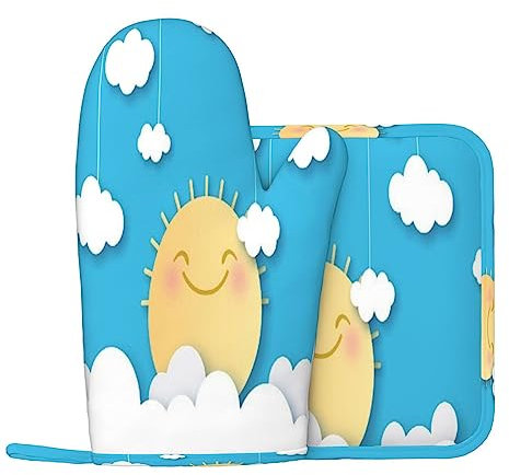 Carino Sorridente Sun Forno Mitts E Pentola Supporti Resistente Al Calore 2 pz Set BBQ Guanti E Pastiglie Per Cottura Cottura Cottura Gri
