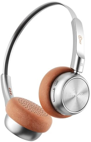 iKF R1 Casque rétro Bluetooth sans Fil, Retro Headphones, 60 Heures d'écoute, Micro intégré, stéréo Hi-FI, Supra-auriculaire, EQ personnalisé Via, Connexion à Deux appareils pour iOS/Android (Marron)