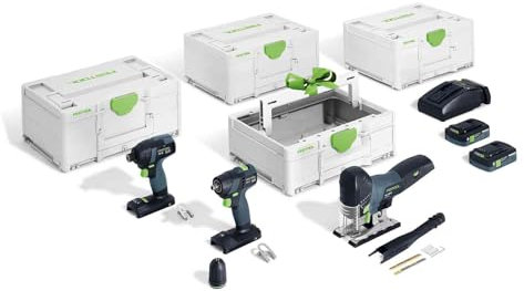 Festool Battery Combo Set Assembly Cordless Impact Wrench TID 18 I Cordless Drill TXS 18 I Battery Pendulum Jigsaw PSC 420 I Systainer ToolboxTB M 137