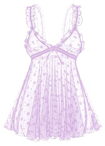 KFLY Women Babydoll Lingerie Set Dress Nightwear Sexy Sleepwear Nightdress