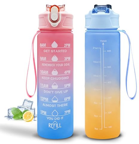 Pack of 2 – 750ml Kids Water Bottles with Straw – Leakproof BPA-Free Tritan Sports Water Bottle for kids, Boys, Girls & Adults – Drinks Bottle for Gym, Cycling, School, Travel (Blue-Pink/Orange)