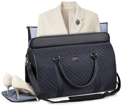 Tonyeee - Bolsa de ropa para mujer (3 en 1, plegable, impermeable, compartimento para zapatos y bandolera, piel sintética elegante, para trabajo y viajes, Negro , 42 cm x 32 cm x 14 cm, Bolsas de