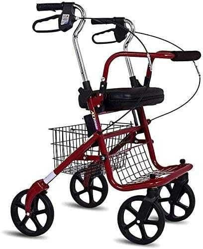 Déambulateur de courses pour personnes âgées - Léger - Chariot de mobilité - Poussette pliable avec siège et sac à 4 roues pour personnes âgées - Double confort