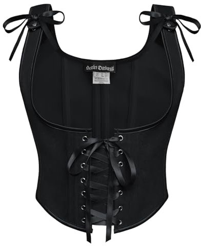 SCARLET DARKNESS Damen Unterbrust Corset Top Lace-up Cosplay Bustier U-Ausschnitt Renaissance Corsage Schwarz 44