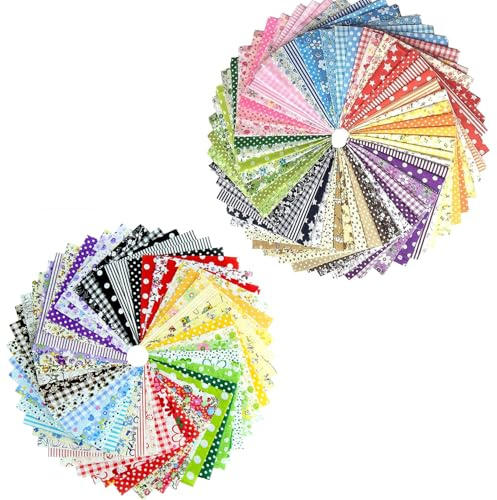 NECXON Bundle en Tissu Patchwork coloré de 60 PCS pour la Couture - matériau en Coton, carrés 10x10cm et différentes Formes - idéal pour Les projets d'artisanat DIY