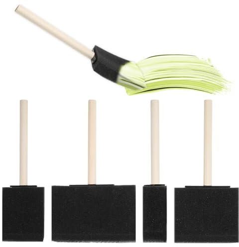 Giantree 4 Pcs Foam Paint Brushes, 4 Sizes Sponge Brushes, for Painting Foam Brush Wood Handle Foam Head Sponge Paint Brush for Painting Staining Varnishes DIY Craft Projects