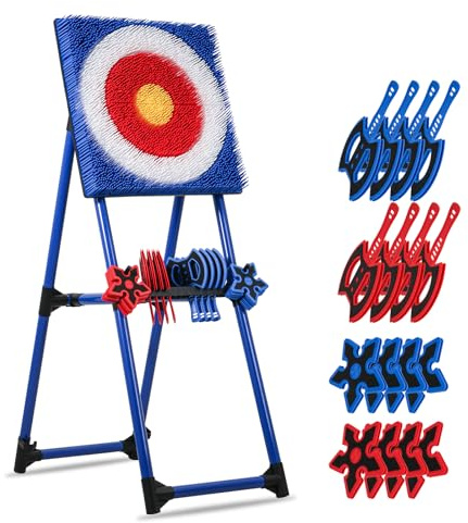 KAINOKAI Lot de 8 haches avec cible à poils réglables – Jeu d'intérieur et d'extérieur, haches de lancer portables et sûres pour activités de jardin, cour et carnaval (bleu)