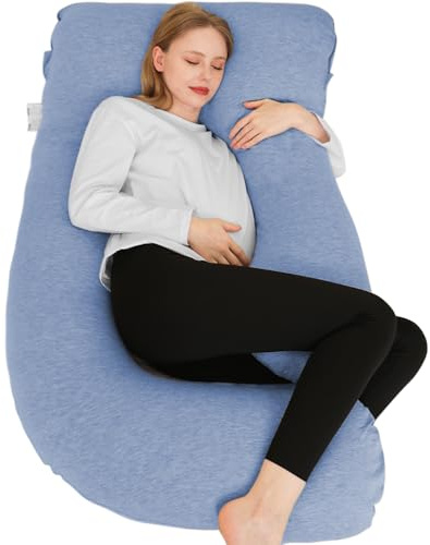 Chilling Home Schwangerschaftskissen Kühlend,J Form Seitenschläferkissen mit Jersey Bezug Kissen Stillkissen Groß Lagerungskissen,Kissen für Frauen und Seitenschläfer(Cooling Blau)