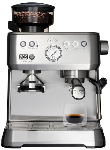 Solis Grind & Infuse PERFETTA Macchina da caffè con macina e montalatte, macchina da caffè semiautomatica con serbatoio dell'acqua rimovibile, funzione acqua calda e vapore, argento