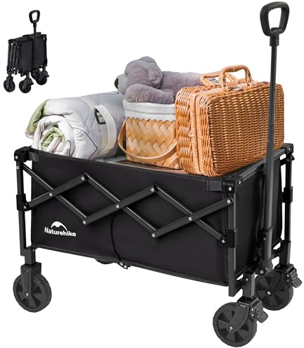Naturehike 120kg Carro Playa Plegable con Ruedas Grandes, Carrito Camping Transporte para Jardín, Gran Vagón Plegable con Manija Ajustable & Bolsillos