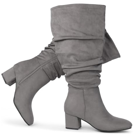 Chicblooms Botas de vestir pantorrilla extra ancha para mujer, botas holgadas de ante con tacón de bloque,Ante gris, EU 39