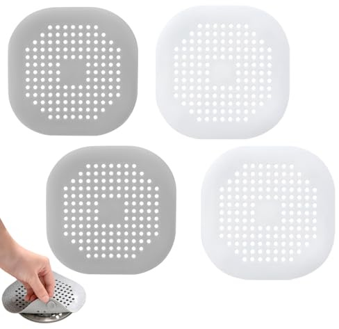 GILWUMO 4 Pezzi di Filtri di Scarico, Tappo di Scarico per Doccia e per Vasca, Adatto per Cucina e Bagno (Grigio, Bianco)