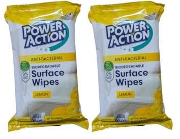 Crwp power action antibacterial biodegradable surface wipes lemon scented 100 wipes X2 kills 99.99% of bacteria and viruses with crwp card.