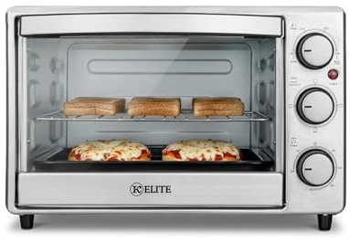 Kitchen Elite 6-Slice Toaster Oven, Compact Countertop Appliance with Bake Tray, Wire Rack, Adjustable Timer, and Temperature Control, Stainless Steel