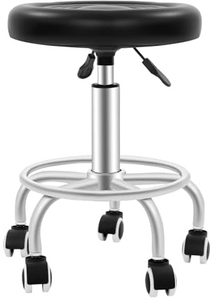 KigerNee Taburete con ruedas, altura regulable con elevador de anillos, taburete giratorio para mayor comodidad, silla con ruedas de 360°, taburete de trabajo hasta 150 kg, taburete giratorio para