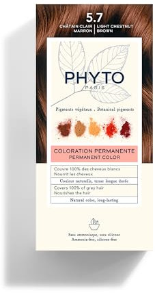 Phyto Color Kit 5.7 Castano Chiaro Tabacco Colorazione Permanente senza Ammoniaca, 100% Copertura Capelli Bianchi