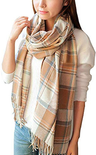 heekpek Sciarpa Donna Invernale Elegante Lunghe Sciarpa Tartan Calda Morbida Colorata Scialle Donna Invernale Cashmere con Frange