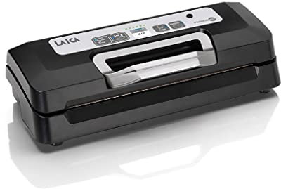 Laica VT3119 Máquina de envasado al vacío Automática, con mango de bloqueo capacidad de absorción de 12 l/min, incluye un rollo, 1 cortador y un tubo para contenedores, de Plástico, Negro/Plata