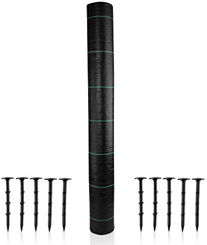 CoverUp! Unkrautgewebe 1 × 50 m (50 m²) – 100 g/m² UV-stabil, wasserdurchlässig – inkl. 10 Erdanker – Geotextil Mulchgewebe für Garten & Wege