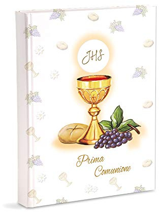 Album Fotografico, Prima Comunione, 23X30 Cm, 56 Pagine Bianche e 4 Pagine Diario Personalizzabili, in Cartoncino Spesso e Resistente Intervallate da Pergamino