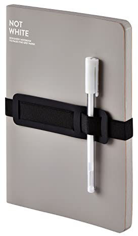 Nuuna Notizbuch A5+ | Not White L Light - Grau | 176 graue Seiten | 120g graues Premium-Papier | mit Stift- und Smartphonehalterung | Gelstift weiß | nachhaltig produziert in Deutschland