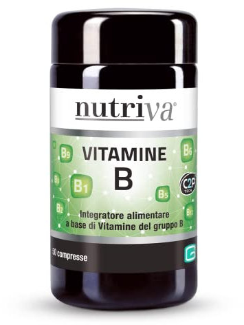 NUTRIVA Vitamine B, Integratore Alimentare a base di Vitamine del gruppo B e Vitamina H, Biotina. Integratore per energia, riduce stanchezza e affaticamento. 50 compresse