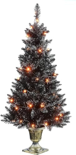 4 ft. Black Entrance Tree with String of Orange Lights