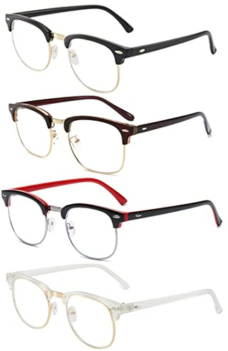 RuiJinGen Computer Gaming Blue Light Blocking Glasses Half frame Retro Semi Rimless Clear Lens Glasses Eyewear Men Women