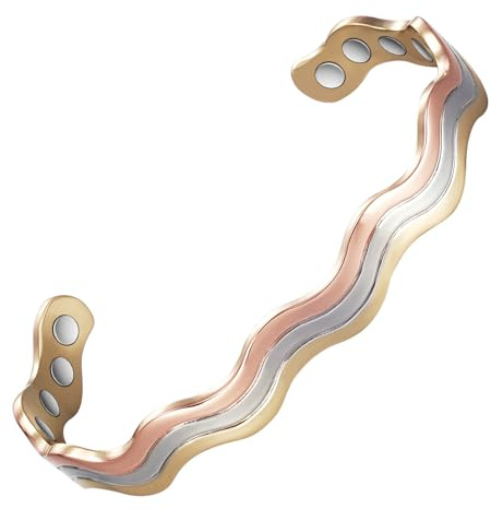 YINOX Bracciale in rame intrecciato magnetico tricolore regolabile da donna 16 cm/8 mm, 16 cm, rame, 16 cm, Rame