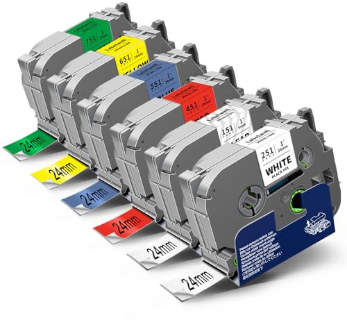 6x Labelwell 24mm kompatibel Schriftband für Brother TZe-251 TZe-151 TZe-451 TZe-551 TZe-651 TZe-751 TZe P-touch Bänder 24mm für Brother PT-E550W PT-P700 PT-P750W PT-D600 PT-P710BT PT-D600VP PT-E500