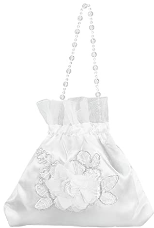 CRASPIRE Borsa da sposa rosa in raso nuziale nuziale nuziale borsa rosa bianca ricamo seta coulisse borsa con perla per dollaro danza nuziale portamonete matrimonio favore festa