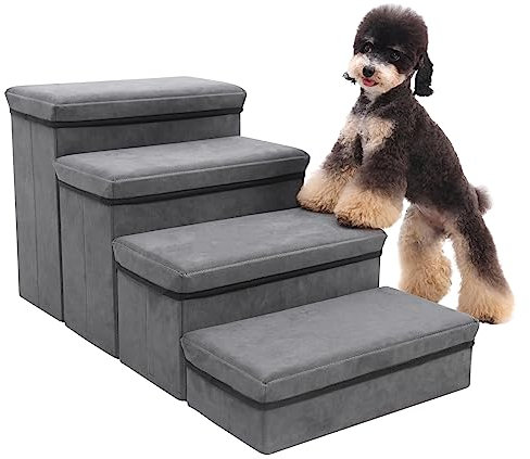 Faltbare Hundetreppe mit 4 Ebenen, Haustiertreppe, für kleine, mittelgroße Hunde, Haustiertreppe, Aufbewahrungsstepper für hohe Betten, Sofa (4 Stufen)
