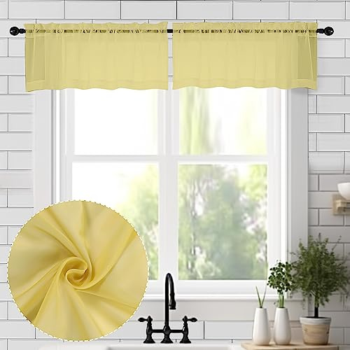 Chyhomenyc Tende leggere a balze color senape per finestre - Tende leggere per cucina, tende corte per finestre, decorazione per soggiorno, bagno, seminterrato, 106 x 35 cm, 2 pezzi