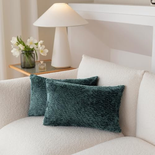 MOROCO Neutrale Kissenbezüge, Chenille-Kissenbezüge, 30,5 x 50,8 cm, 2 Stück, Zierkissen für Couch, luxuriös, Plüsch, für Bett, Akzentkissen für Wohnzimmer, Sofa, Pfauenblau