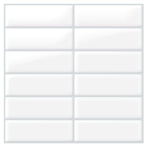 DEWOO Cristal Carrelage Carreaux Adhesif Mural Blanc Metro Effet Rectangulaires Credence Adhesive pour Cuisine Salle de Bain (10-Pièces,30.5x 30.5cm)