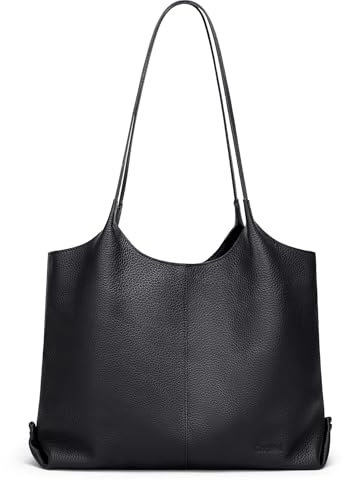 Cnoles Hobo Bag für Damen, Schultertasche, Handtasche mit Tragegriff oben, weiches Echtleder, Tragegriff oben, Schwarz