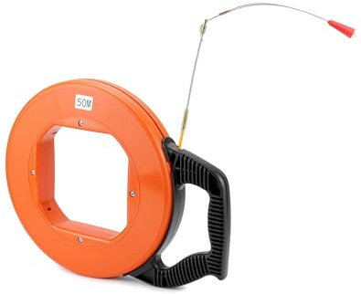 QWORK® Fish Tape Wire Puller 50 Meters, Fiberglass Cable, Cable Pulling aid, Fish Tape in Reel, Electrician Tools, 4mm Diameter
