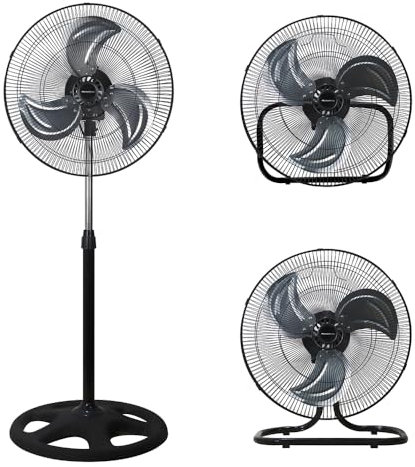 Melchioni Family Ventilateur industriel 3 en 1 au sol, mur, table, 3 vitesses, oscillation, 3 pales métalliques, 45 W, silencieux, noir