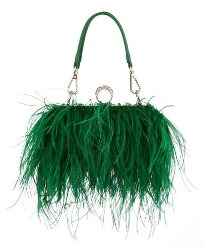 YUEZHAN Bolso De Noche Bolsos De Noche con Plumas para Mujer Bolso Cruzado con Cadena Y Borlas para Fiesta Bolso De Mano para Boda Color Verde