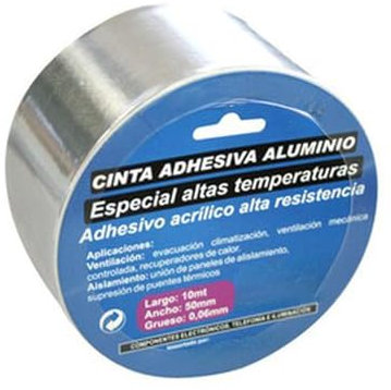 Zarivy Cinta adhesiva de aluminio 50mm x 25mts, alta resistencia, ideal para reparaciones y aislamiento térmico y eléctrico.