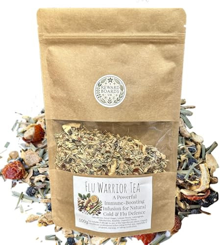 Flu Warrior Herbal Tea Blend 100g | Mucus Relief | Cough Relief | Loose Leaf Flue Tea with Lemon, Ginger, Liquorice, Lemongrass & Elderberry - 100% Natural Cold and Flu Remedy (50 cups approx.)