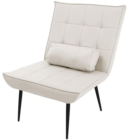ML-Design Fauteuil Lounge Crème - Rembourré avec Coussin Lombaire, Design Rétro, Pieds Métalliques, Ergonomique & Facile d'entretien, Chaise de Lecture, Canapé Individuel d'Accentuation Salon
